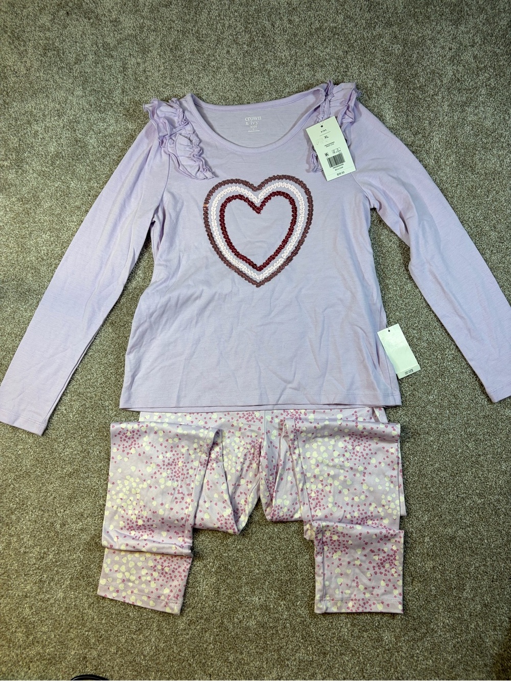 crown & ivy Lavender Heart Sequin Long-Sleeve Set